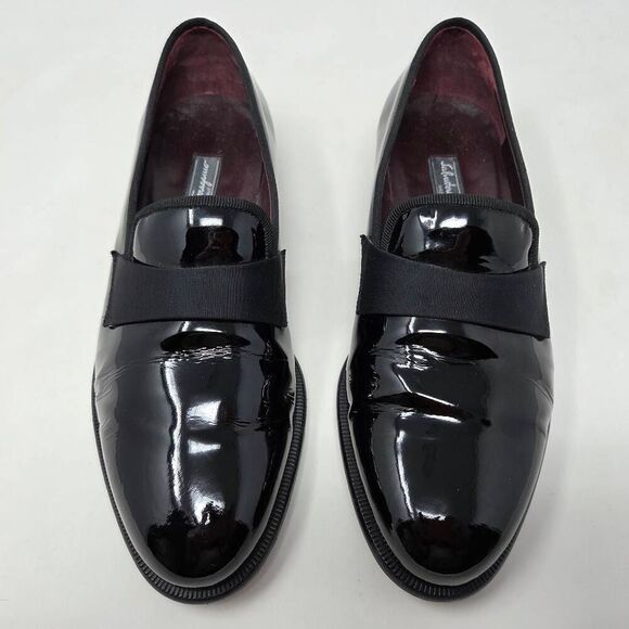 SALVATORE FERRAGAMO BLACK PATENT LEATHER BANDED TUXEDO LOAFER MENS 7.5 EE WIDE - Picture 3 of 10